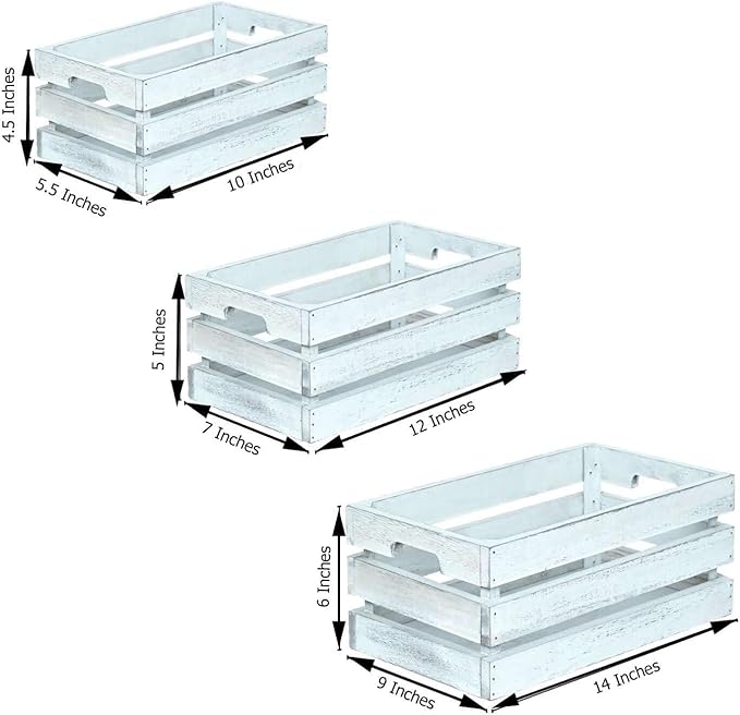 Efavormart Set of 3 Whitewash Wood Planter Crate Boxes with Plastic Liners, DIY Rustic Square Wooden Nesting Boxes for Farmhouse Table Centerpieces and Wedding Decor