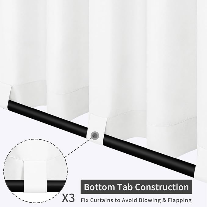Easy-Going Outdoor Patio Curtains Detachable Tab Top Windproof Weatherproof Curtain for Cabana, Porch, Pergola and Gazebo, Tab Bottom Drape, 2 Panels, 54W x 96L inch, White