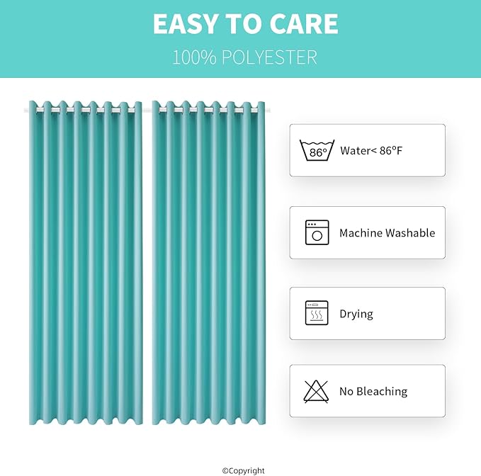 Outdoor Patio Curtain Waterproof Darkening Thermal Insulated Indoor Curtains for Bedroom, Porch, Living Room, Pergola, Cabana, W105 x L120 Extra Wide Room Divider, Teal Blue, Set of 2 Panels