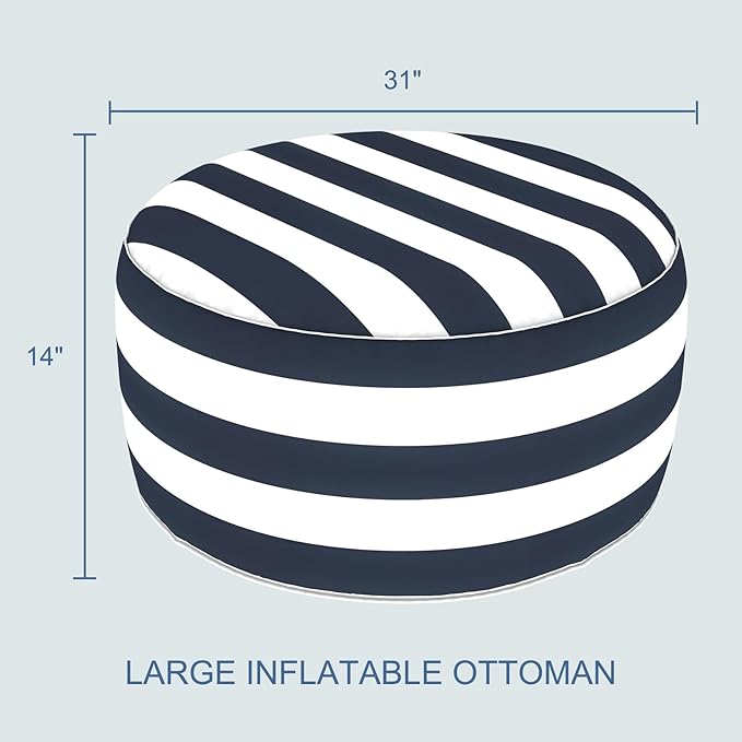 LVTXIII Indoor/Outdoor Extra Large Inflatable Ottoman Pouf D31 x H14 Inch, Round Footstool with Handle, Weather-Resistant Portable Furniture for Patio, Camping, Beach, Cabana Navy