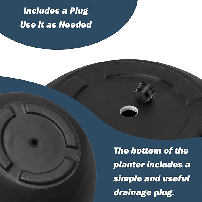 Large Round Planter with Drainage Hole, 13.7''H × 17.7''D Sphere Planter Indoor Plant Flower Pot for Outdoor Garden Patio Home, Black