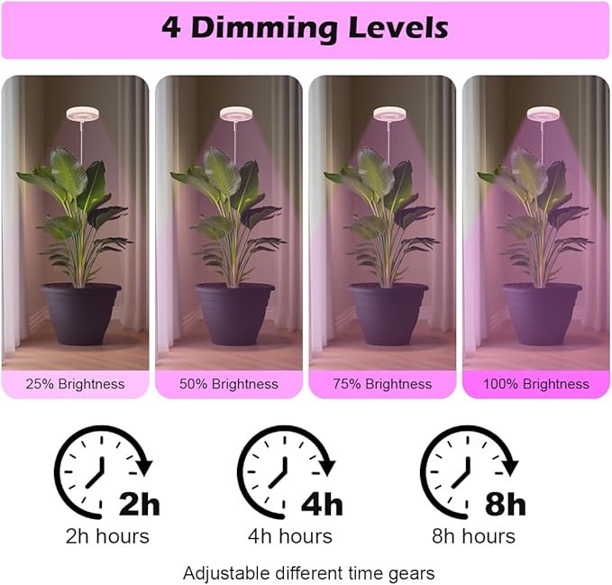 2 Pack 11 Inch Plant Pots with LED Grow Lights,Grey Indoor Flower Pots with Full Spectrum Dimmable Grow Lights,Drainage Holes & Plug,Soil Moisture Meter Included