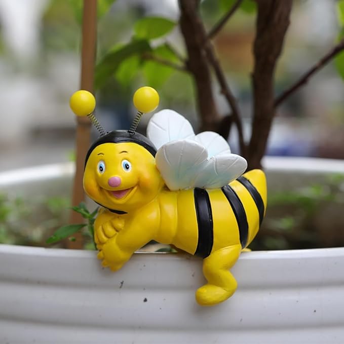 2-Piece Set Bees Pot Huggers for Planters, Climbing Bee Flower Pot Hugger, Hanging Plant Decorations for Pots, Cute Plant Pot Decorations for Home Garden Patio Fence Lawn Yard (Bee)