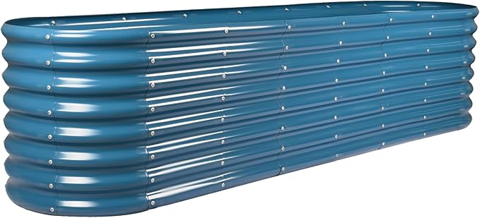 Land Guard 8×2×2ft Galvanized Raised Garden Bed Kit, Raised Garden Boxes Outdoor, Oval Metal Raised Garden Beds for Vegetables, Blue