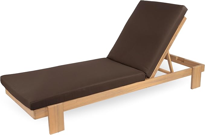 Christopher Knight Home Duska Acacia Wood Chaise Lounge Chair Set of 2, Patio Outdoor Chaise Lounge with Cushions, Adjustable Backrest Single Lounge Sofa, Garden Poolside Backyard Seating, Teak+Brown