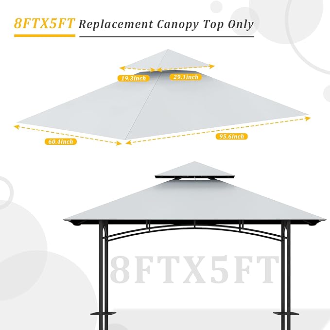 Grill Gazebo Replacement Canopy Top - AONEAR 5'x8' Outdoor BBQ Tent Roof Cover Double Tiered Outdoor Grill Shelter Fit for Model L-GG001PST-F (Gray)
