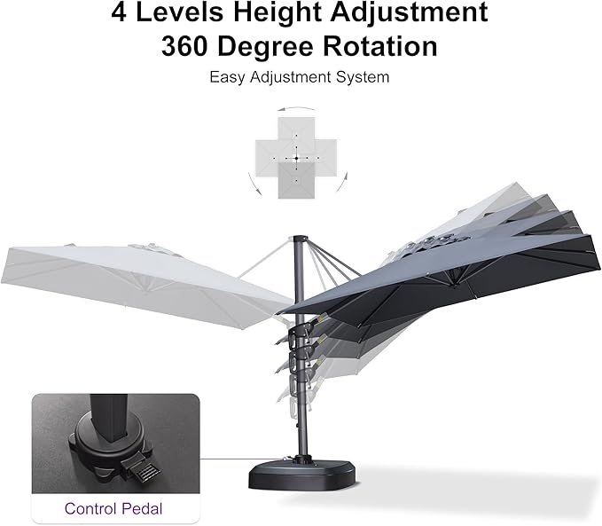 PURPLE LEAF 8' X 8' Patio Umbrella with Wheeled Base for Pool 7' High Offset Outdoor Cantilever Umbrella Swimming Pool Umbrella with 360°Rotation for Poolside Grey
