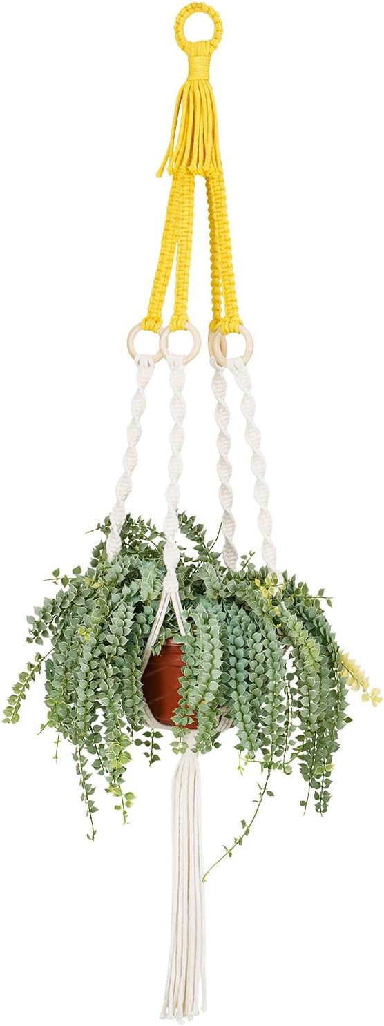Large Macrame Plant Hangers Indoor & Outdoor (37.4”) Boho Two-Tone Colored Hanging Planters for Indoor Plants, Macrame Wall Hanging Decor for Flower Pots & Baskets (Pots Not Included)