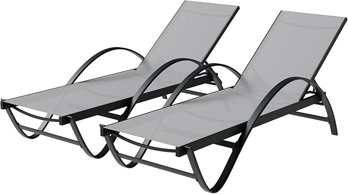 Shintenchi Patio Chaise Lounge Set of 2, Pool Chaise Lounge with Arm,Outdoor Lounge Chair with 5 Adjustable Backrest,Sunbathing Recliner,Beach Chair,Pool Chairs,Light Grey