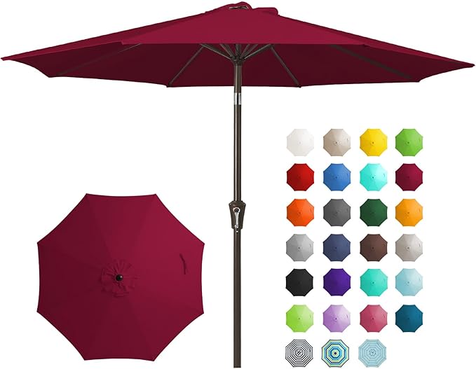 JEAREY 9FT Outdoor Patio Umbrella Outdoor Table Umbrella with Push Button Tilt and Crank, Market Umbrella 8 Sturdy Ribs UV Protection Waterproof for Garden, Deck, Backyard, Pool (Brick Red)