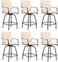 Patio Swivel Bar Stools Set of 6, Outdoor Bar Height Swivel Chairs with Cushions for Garden Balcony Backyard, Beige