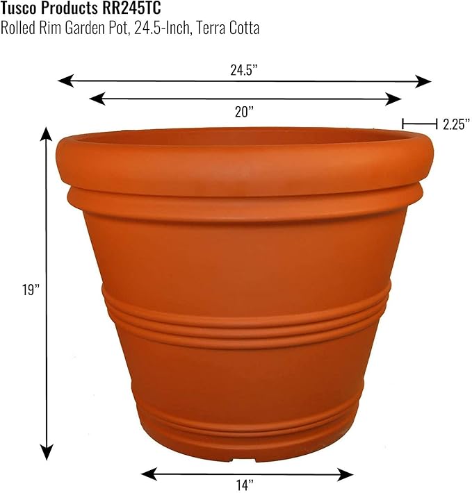 Tusco Products RR245TC Rolled Rim Garden Pot, 24.5-Inch, Terra Cotta Color.