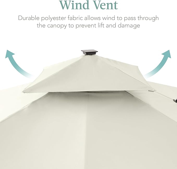 Best Choice Products 10x10ft Cantilever Patio Umbrella w/Base Included, Solar LED Lights 360 Rotation Large Offset Hanging Outdoor Shade for Deck Pool Backyard w/Stand – Ivory