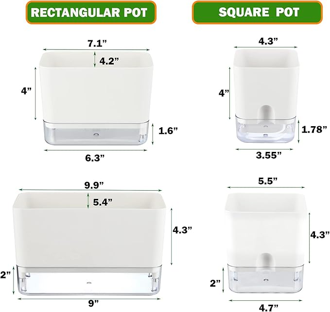 Planterhoma Self Watering Plant Pots for Indoor Plants 7/10 inch, 4 Packs Square Self-Watering Planters with Drainage Hole, White African Violet Pots for Devil's Ivy, Spider Plant, Orchid