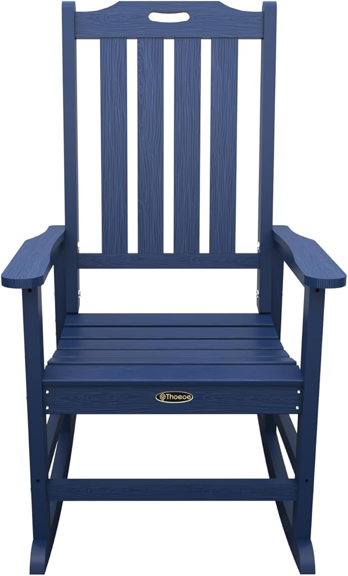 Oversized Rocking Chair Set of 8, Outdoor Rocking Chair for Adults, All Weather Resistant Porch Rocker for Lawn Garden, Navy Blue