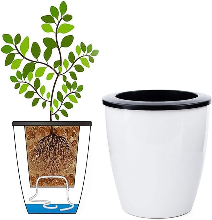 2 Pcs 3.5“ Self Watering Planter White Flower Pot, Flowers Plants, Small Mini Planter Pot, for All Plants, Herbs, African Violets, Succulents