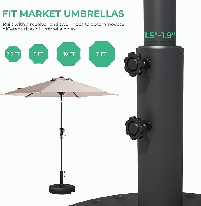 JEAREY 81.5lb Max Capacity Patio Umbrella Stand, Outdoor Umbrella Base Water Filled Stand, Heavy Duty Market Umbrella Holder for Patio, Deck, Poolside (Black)