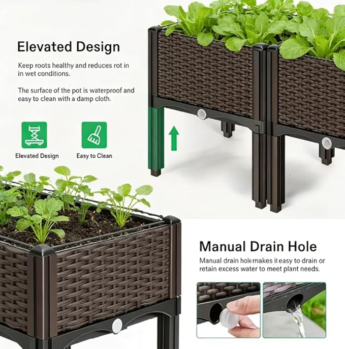 CloudDream 3Piece Brown Raised Garden Box Set, Ideal for Growing Vegetables, Herbs, Flowers & Succulents. with Built-in Drain outlets and,it Works Well Indoors and Outdoors, Suitable (Brown)