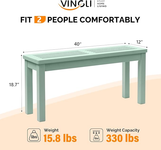 VINGLI Outdoor Wooden Bench, 40” Porch Bench Outdoor Backless Garden Bench, Small Outdoor Bench for Deck Patio Entryway (Mint Green, 40in)