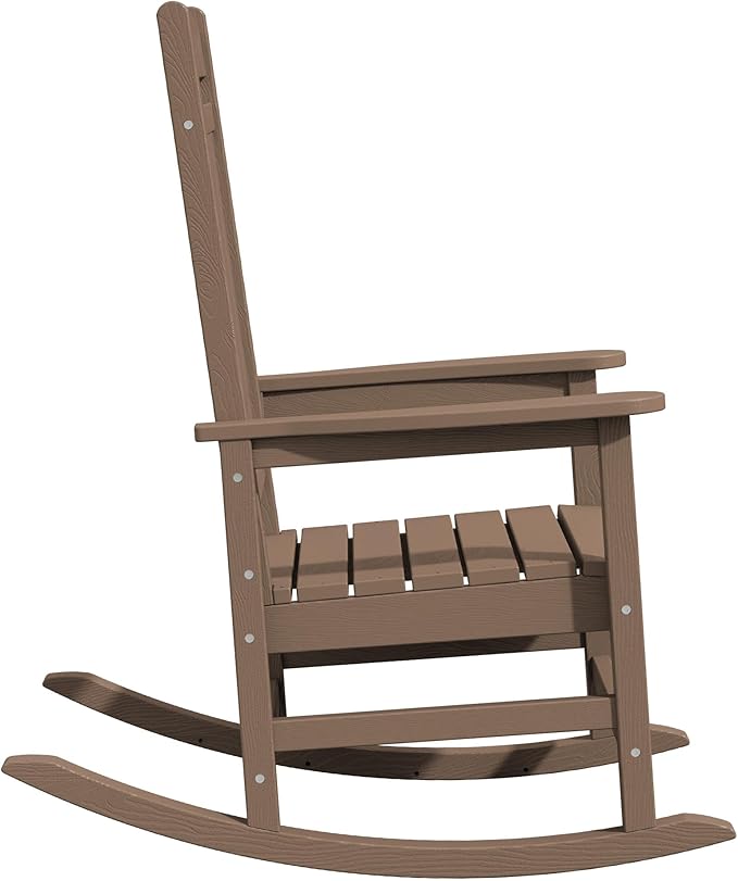 KINGYES HDPE Outdoor Rocking Chair Set of 4, All-Weather Poly Patio Rocking Chairs with 330lbs Support for Adults, Brown