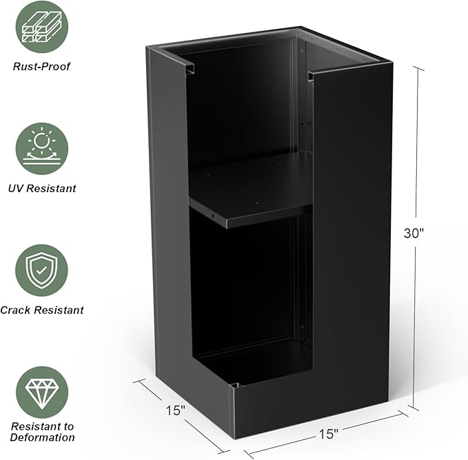 Metal Large Planter Box 15" L x 15" W x 30" H 2 Pack, Heavy Duty Tall Rectangle Outdoor Planter Box with Removable Insert Shelves for Porch, Garden, Patio, Yard (Black)