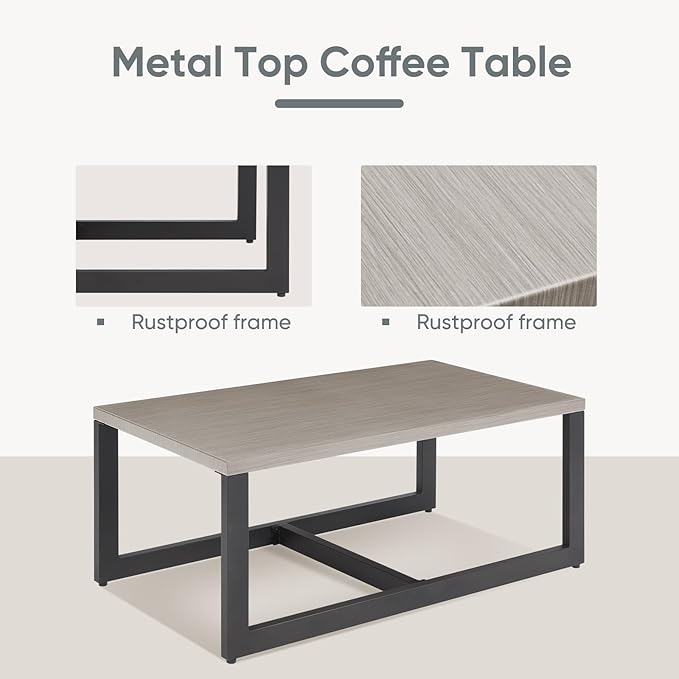Belord Spacious 11 Pieces Patio Conversation Set - 5-Seater Outdoor Furniture Sectional Sets with Swivel Glider Chairs Set of 4 and Storage Box, Metal Top Coffee Table with Embedded Ottoman Gray