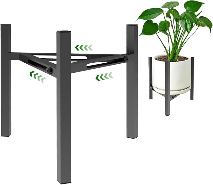 Airpark Plant Stand Indoor, Adjustable Metal Modern Plant Stands, Heavy Duty Stable Plant Pot Flower Holder Indoor Outdoor Corner, Fit 7 8 9 10 11 12 inch Pots, Black (Pot & Plant Not Included)