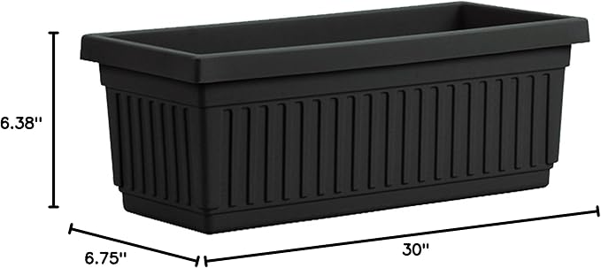 HC Companies 30 Inch Long Fluted Plastic Venetian Garden Window Container Planter Box for Succulents, Indoor or Outdoor Flowers (2 Pack), Black