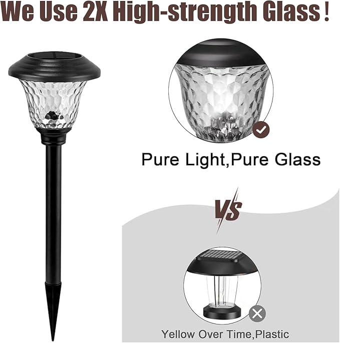 BEAU JARDIN 8 Pack Solar Pathway Lights Outdoor Solar Powered Light Christmas Gift Waterproof Glass High Lumen for Garden Landscape Path Yard Walkway Patio Driveway Outside White Color Changing Black