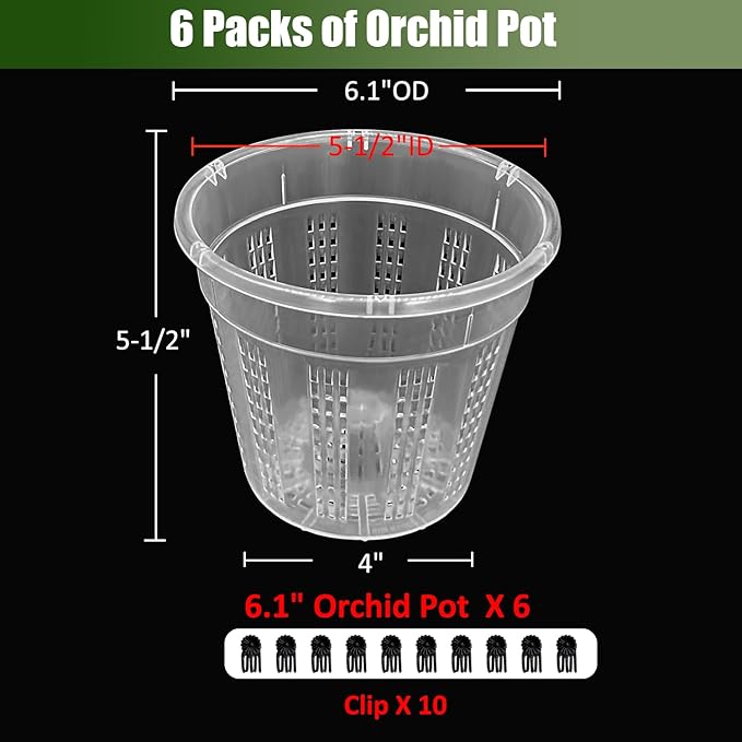 Orchid Pot, 6 Packs of 6.1" Orchid Pots with Holes, Orchid Pots for Repotting, Plastic Orchid Planter for Indoor Outdoor Plants (6 Packs, 6.1")