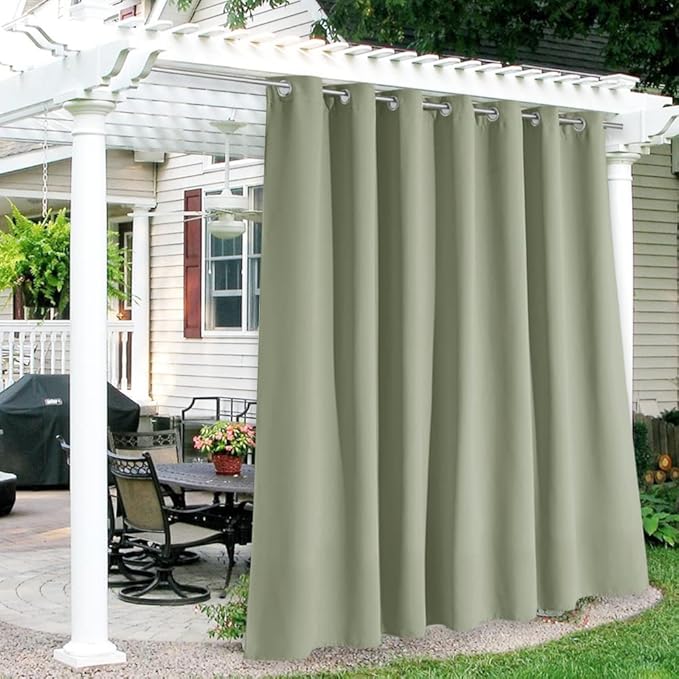 RYB HOME Extra Wide Outdoor Curtains for Patio Waterproof Heavy Duty Thermal Insulated in Summer Full Coverage Privacy for Gazebo, Cabana & Pergola, W100 x L90, Sage Green, 1 Panel