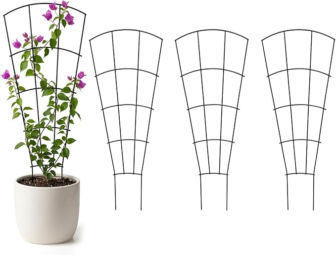 4 Pack 56'' Indoor Plant Trellis for Potted Plants Climbing Outdoor Metal Garden Trellis Houseplants Flowers Vine Ivy,Fan Shape, Black