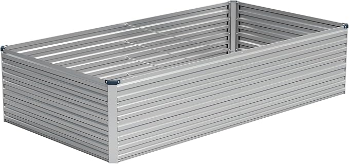 Vengarus 8x4x2FT Galvanized Raised Garden Bed Kit, Large Rectangle Elevated Planter for Vegetables, Flowers, Herbs and Succulents - 479 Gallon Capacity,Silver