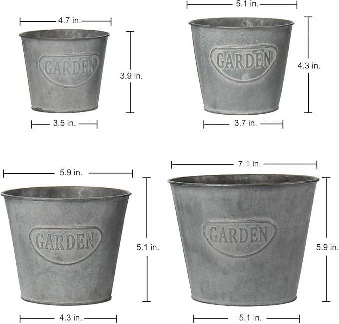 Briful 4 Size Galvanized Buckets Farmhouse Metal Bucket Dark Gray Galvanized Flower Bucket Home Indoor Outdoor Decorative Tin Planters (4.7In/5.1In/5.9In/7.1In)