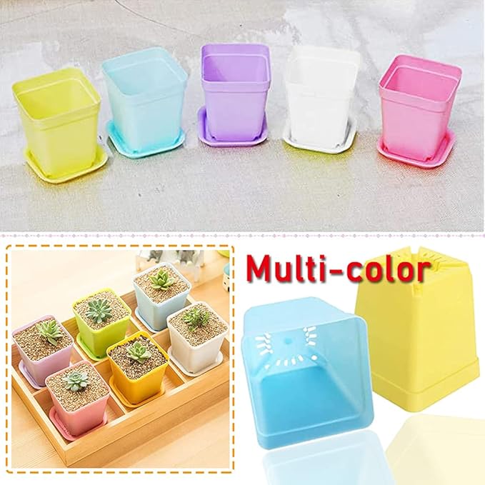 Haawooky 48 PCS 3 Inch Colorful Plastic Plant Pot,Plastic Square Nursery Pots,Seedling Nursery Pots with Saucers for Garden,Home,Office,Balcony Decor,Garden Gifts