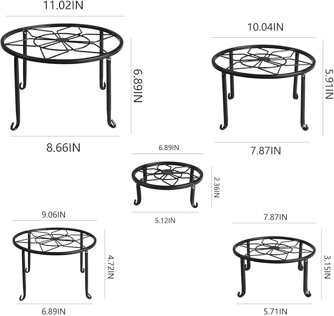 5 Pack Metal Plant Stands,Heavy Duty Potted Holder for Flower Pot,Indoor Outdoor Metal Rustproof Iron Garden Container Round Supports Rack for Planter