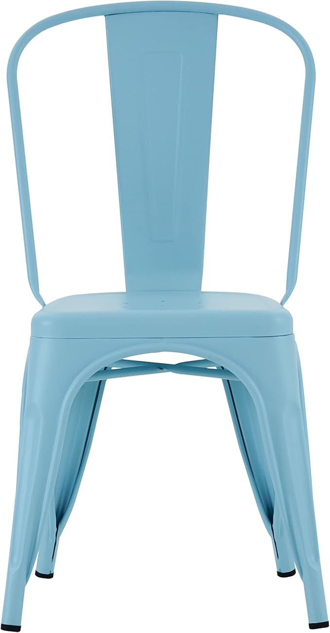Nazhura Metal Dining Chair Farmhouse Tolix Style for Kitchen Dining Room Café Restaurant Bistro Patio, 18 Inch, Stackable, Waterproof Indoor/Outdoor (Sets of 4) (Blue)
