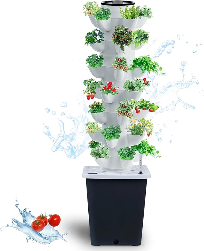 Hydroponics Tower Indoor Growing System Vertical Garden Planter Indoor Smart Garden Kit with Pump and Movable Water Tank Vegetable Plant Gift for Gardening Lover (35-Plants)