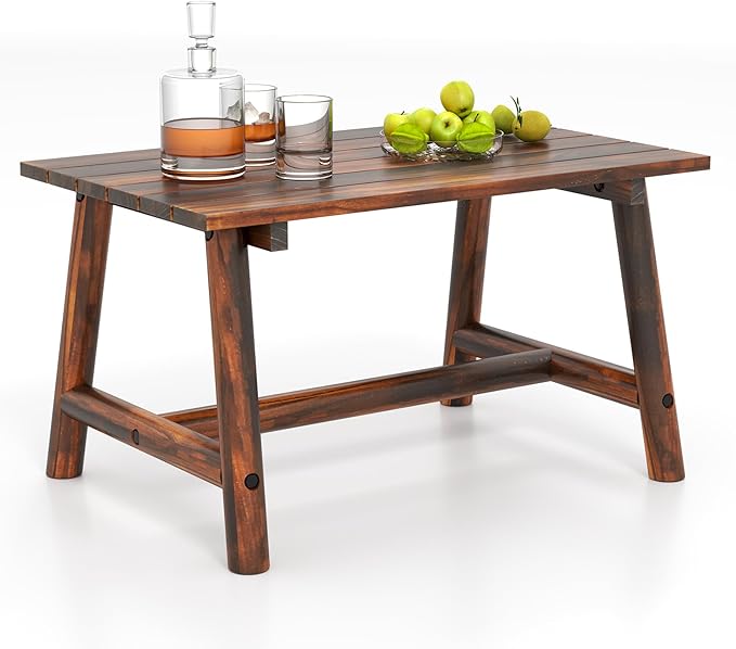Tangkula Outdoor Coffee Table, Solid Wood Patio Desk with Slatted Tabletop, Rectangle Side Table for Garden Lawn Porch Balcony Poolside Living Room