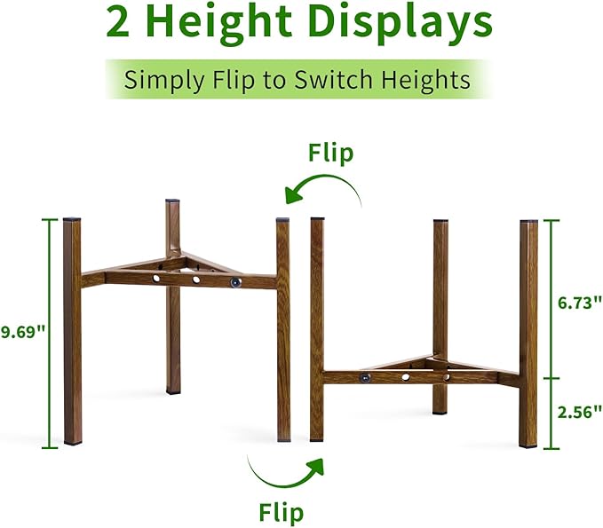Airpark Adjustable Plant Stand Indoor, Metal Mid Century Modern Plants Stands, Stable Plant Holder Indoor Outdoor Corner, Fit 8 9 10 11 12 inch Pots,Brown Wood-Grain (Pot & Plant Not Included)