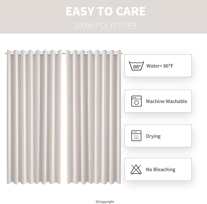 Outdoor Patio Curtain Waterproof Darkening Thermal Insulated Indoor Curtains for Bedroom, Porch, Living Room, Pergola, Cabana, W105 x L120 Extra Wide Room Divider, Cream, Set of 2 Panels
