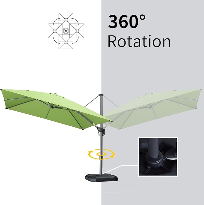 PURPLE LEAF 9' X 11.5' Square Cantilever Umbrella Patio Umbrella with Base Outdoor Umbrella Aluminum Offset with 360-degree Rotation for Garden Deck Pool Patio Apple Green