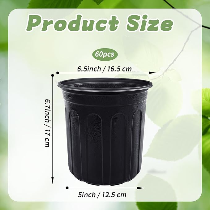 60 Pcs 1 Gallon Plant Nursery Pots,Plastic Seed Starter Pot with Drainage Holes,Plastic Plant Pots for Planting,Cuttings,Transplanting,Home Garden(Black)
