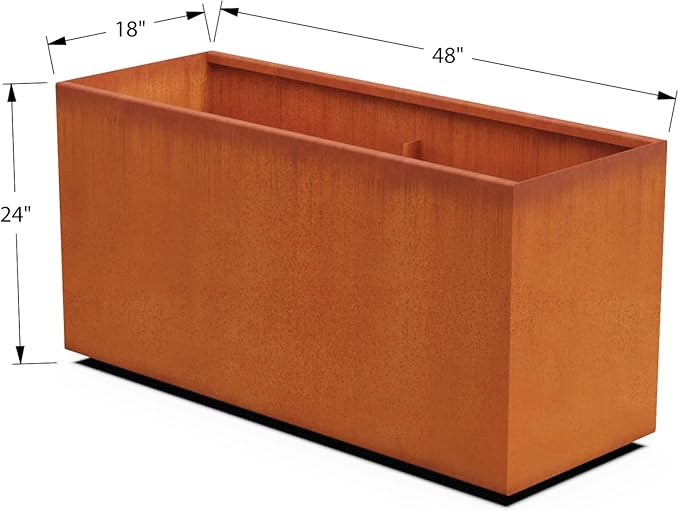 Plantercraft Large Rectangular Planters for Outdoor Plants – 48x18x24 Inch Corten Steel Planter | Extra Large Outdoor Planter Box for Patios, Garden Borders, and Privacy Screening