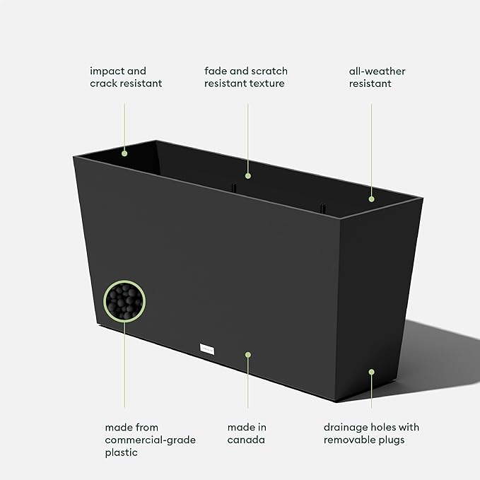 Veradek Midori Long Trough Planter (Black, 39 inch - 2 Pack with 2 Saucer Trays)