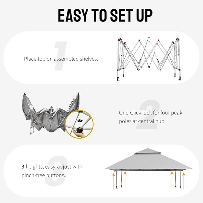 CROWN SHADES 11X11 Outdoor Pop Up Gazebo Base 10X10 Patio Gazebos Patented Center Lock Quick Setup Newly Designed Storage Bag Instant Canopy Tent with Mosquito Nettings (11x11, Gray)