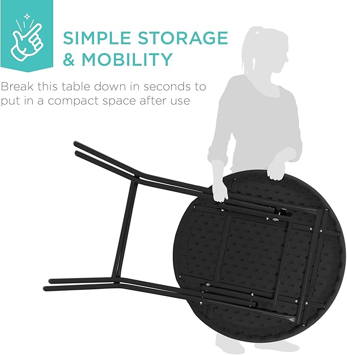 Best Choice Products 32in Bar Height Folding Table, Round Indoor Outdoor Accessory for Patio, Backyard, Dining Room, Events w/Thick Table Top, Metal Frame, Locking Legs, 330lb Weight Capacity - Black