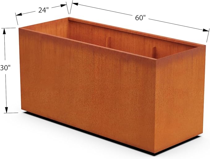 Plantercraft Large Rectangular Planters for Outdoor Plants 60x24x30 Inch | Extra Large Corten Steel Planters - Heavy Duty Metal Planter Box for Privacy Screen | Fully Welded & Assembled