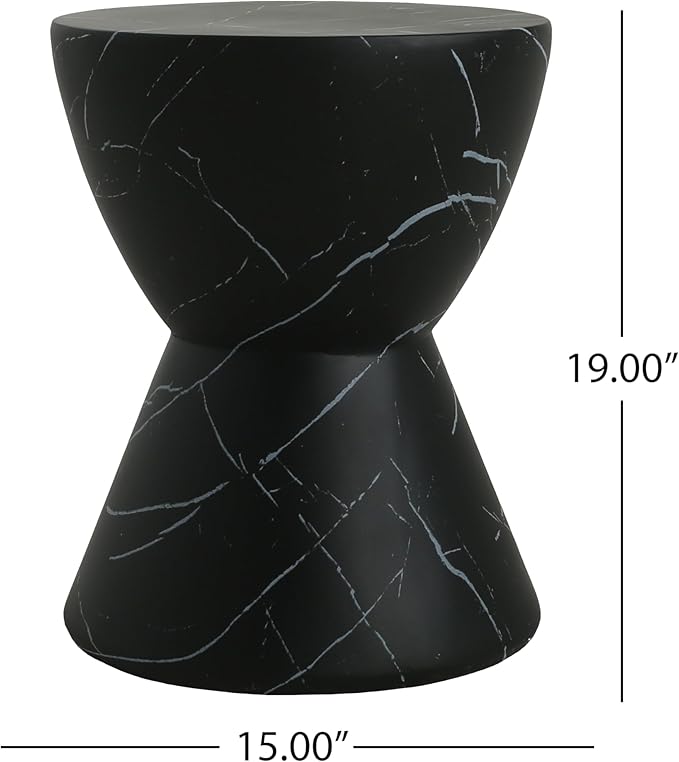 Christopher Knight Home Outdoor Side Table,Hourglass Shape Side Table,Patio Garden Stool Coffee End Table,Decorative Garden Stool for Patio,or Balcony,Lightweight Concrete Material,Black Marble