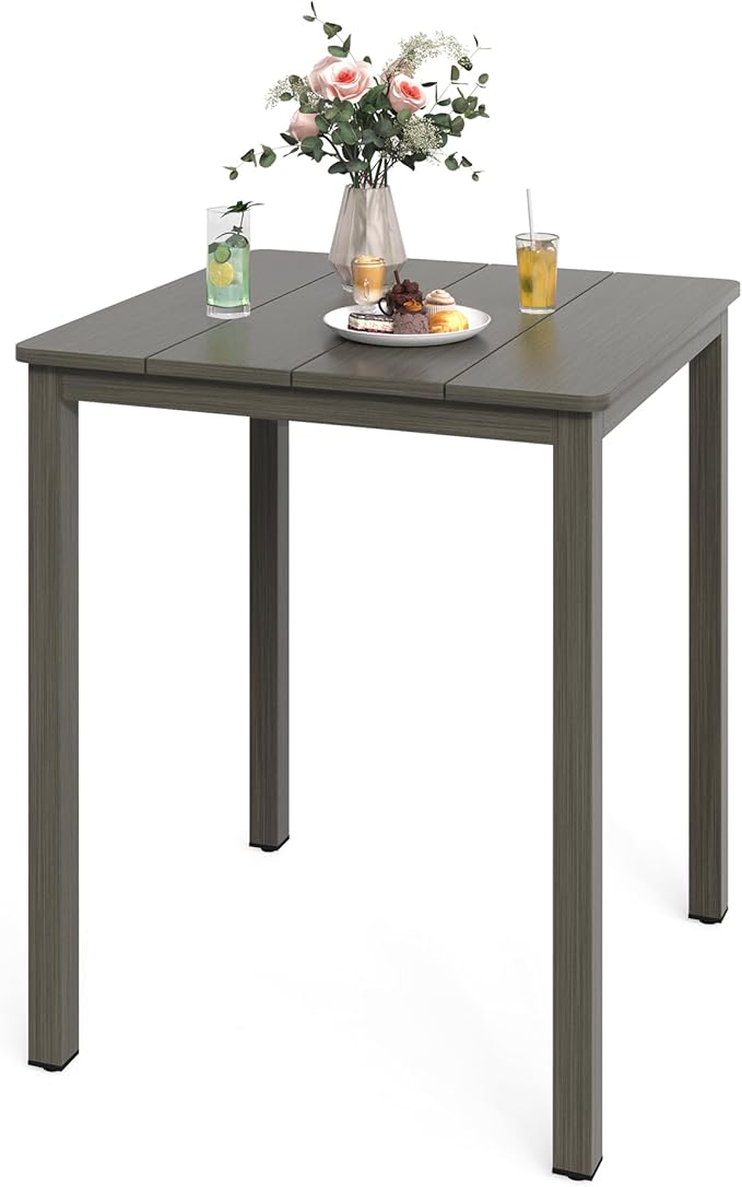 Outdoor Bar Table, 32" Square Patio Bar Height Counter Pub Table, Waterproof Aluminum Top, Weather Resistant, Balcony, Yard, Indoor or Outdoor Use, Slate Gray